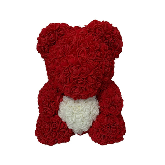 Rose Teddy Bear w/White Heart