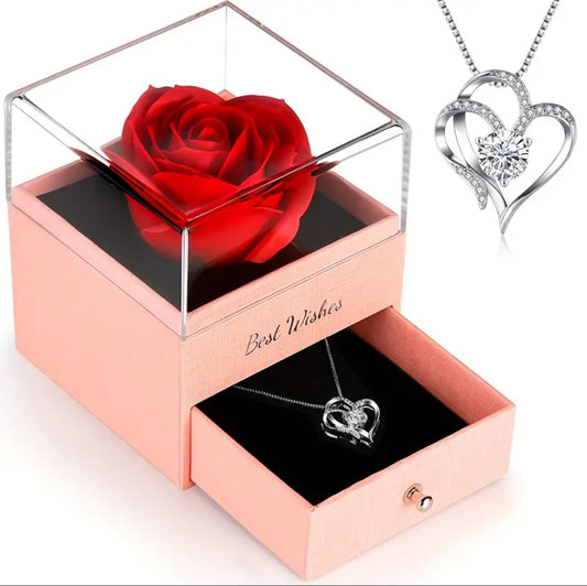 Red Rose Love Heart Necklace