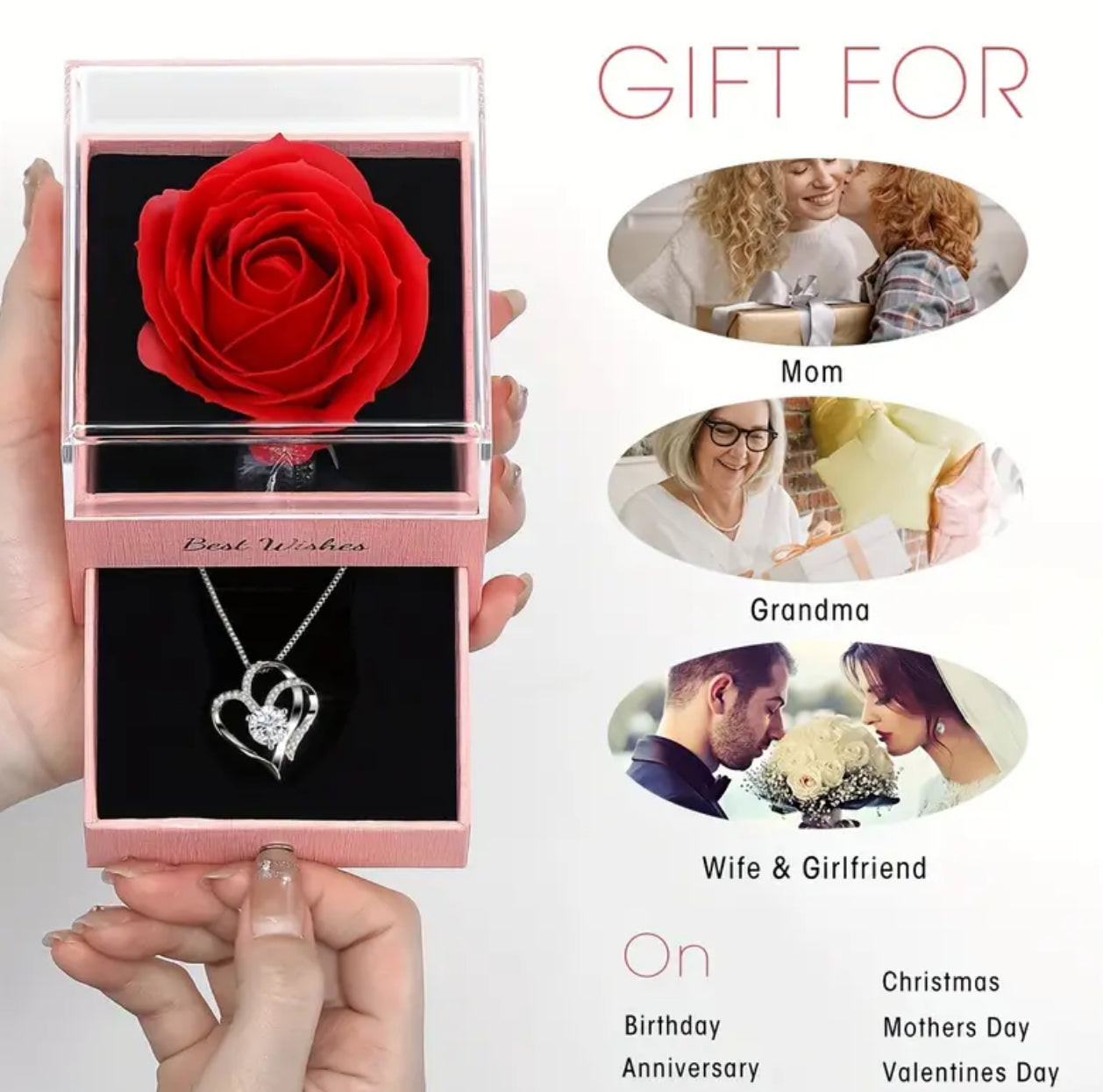 Red Rose Love Heart Necklace