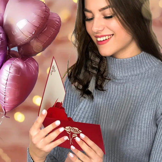 3D Pop-Up Rose Card w/ Envelope