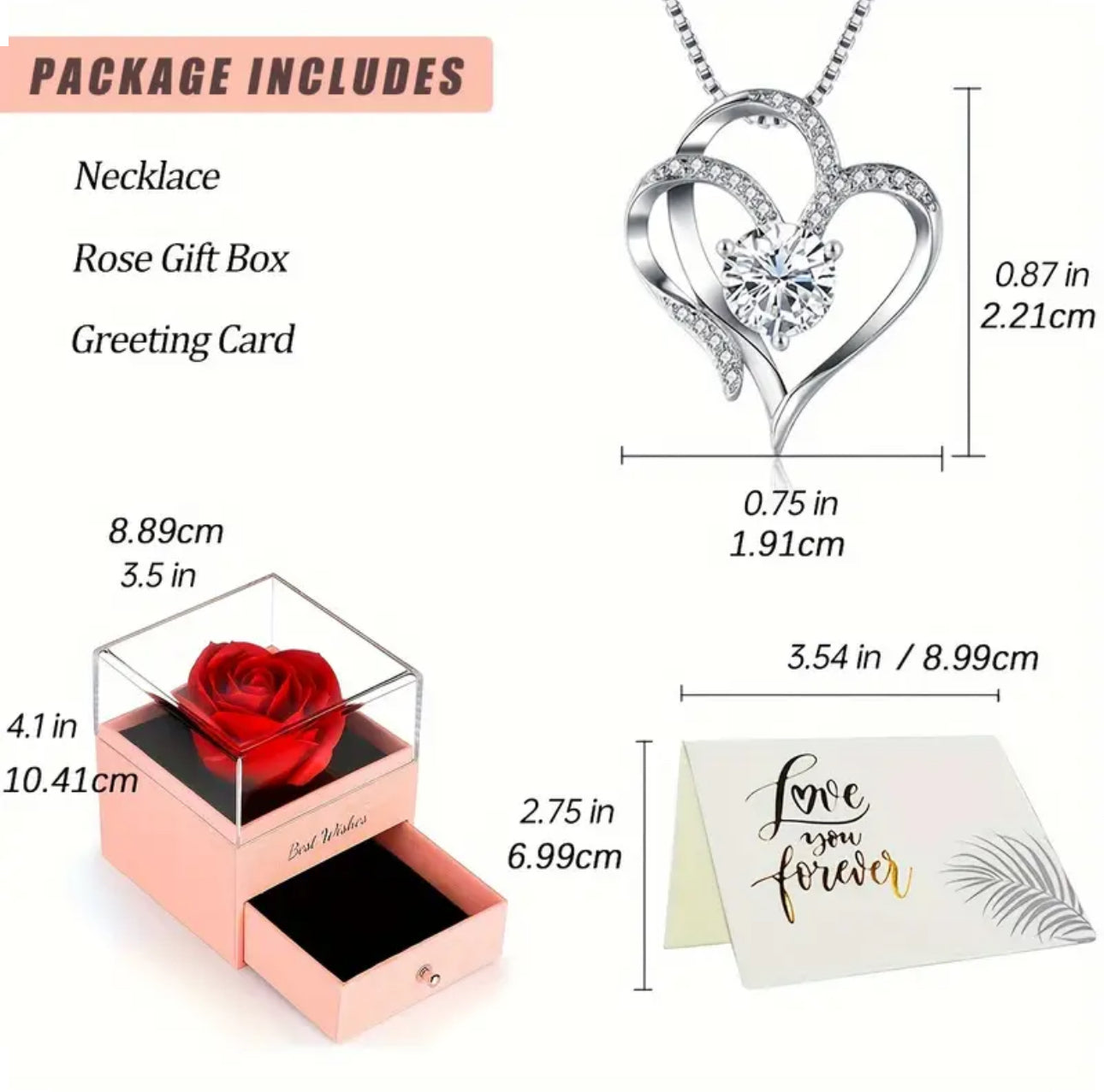 Red Rose Love Heart Necklace